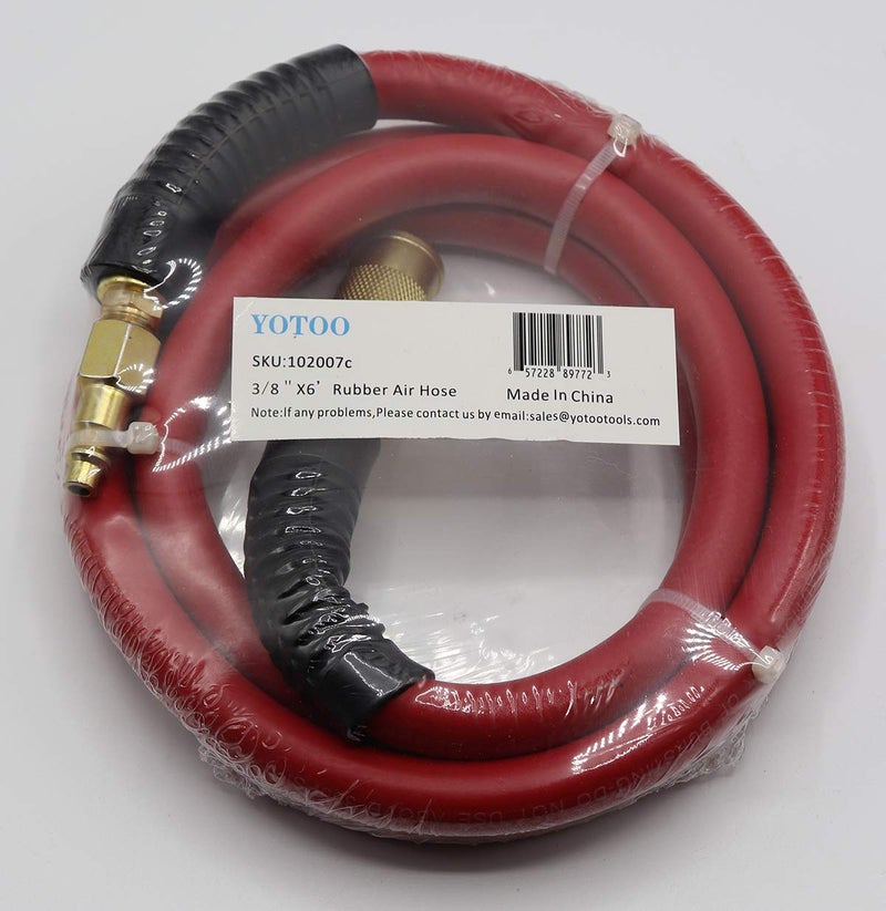 YOTOO Rubber Lead-in Air Hose 3/8-Inch by 6-Feet 300 PSI Heavy Duty, Kink Resistant, All-Weather Flexibility with 1/4-Inch Brass Male Fittings, Bend Restrictors, Red - Image 5